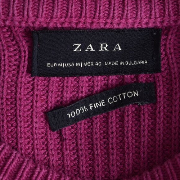 Zara Cotton Knit Sweater Pink Long Sleeve Crew Neck Size Medium - Picture 7 of 9